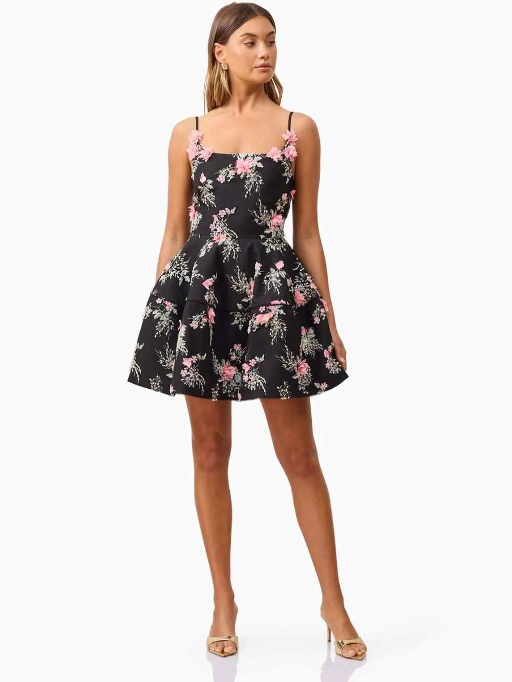NWT Gaia Floral Mini Dress in Black SZ M - Picture 4 of 12